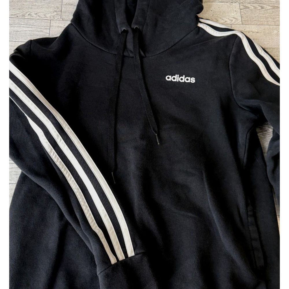 Adidas Men's Women's Unisex‎ Essentials Fleece 3-Stripes Soft Black Hoodie SMALL
